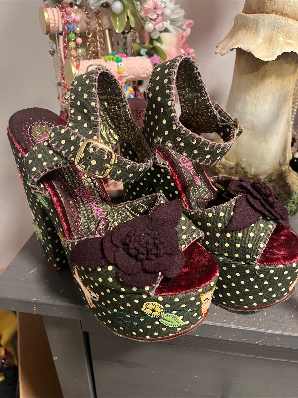 Irregular Choice Green Polka Dot Floral Platform Sandals - Picture 7 of 15